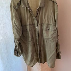 Sanctuary Button Up Boyfriend Shirt Army Green